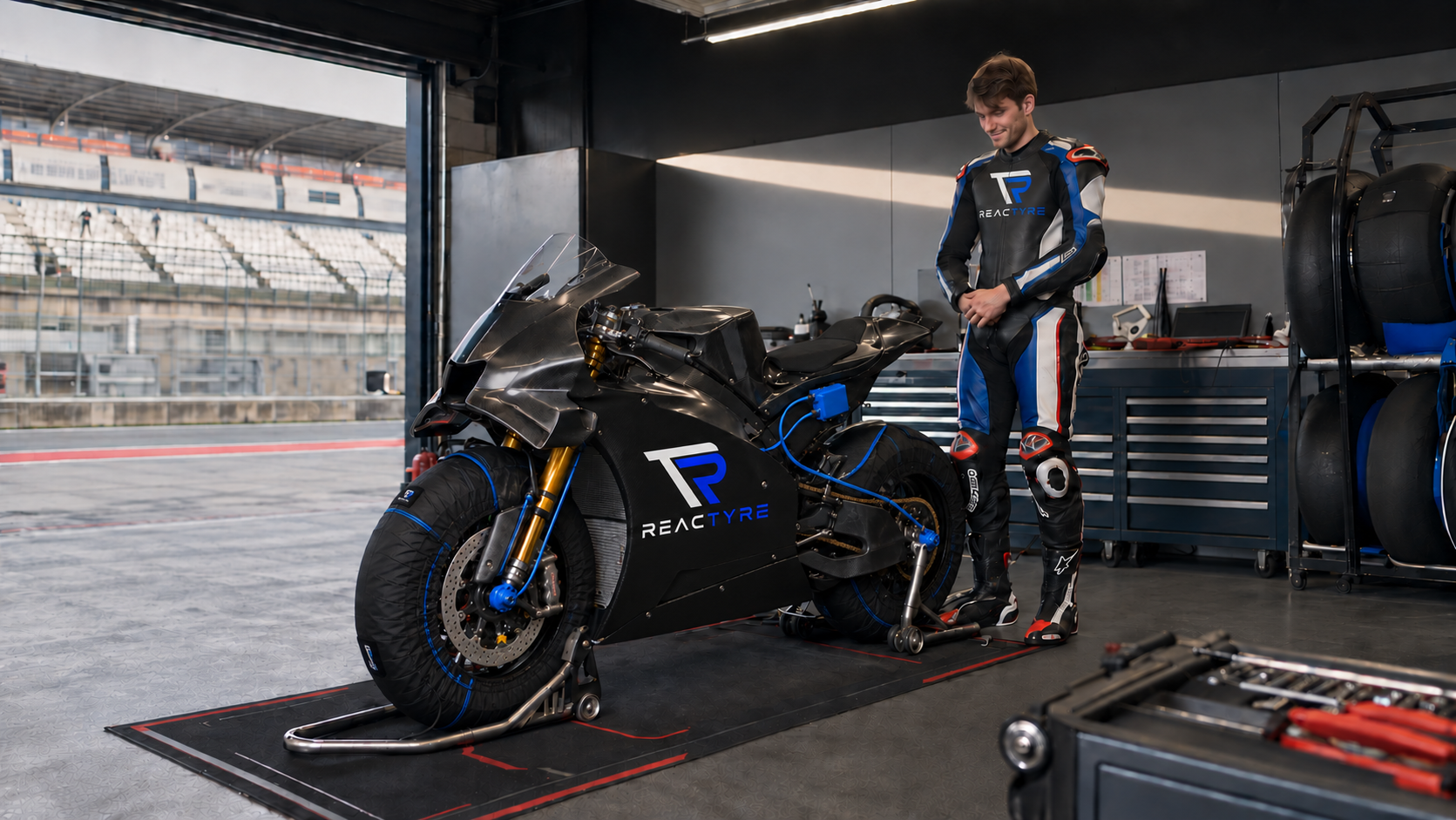 Box vuoto, con Reactyre montato sulla moto